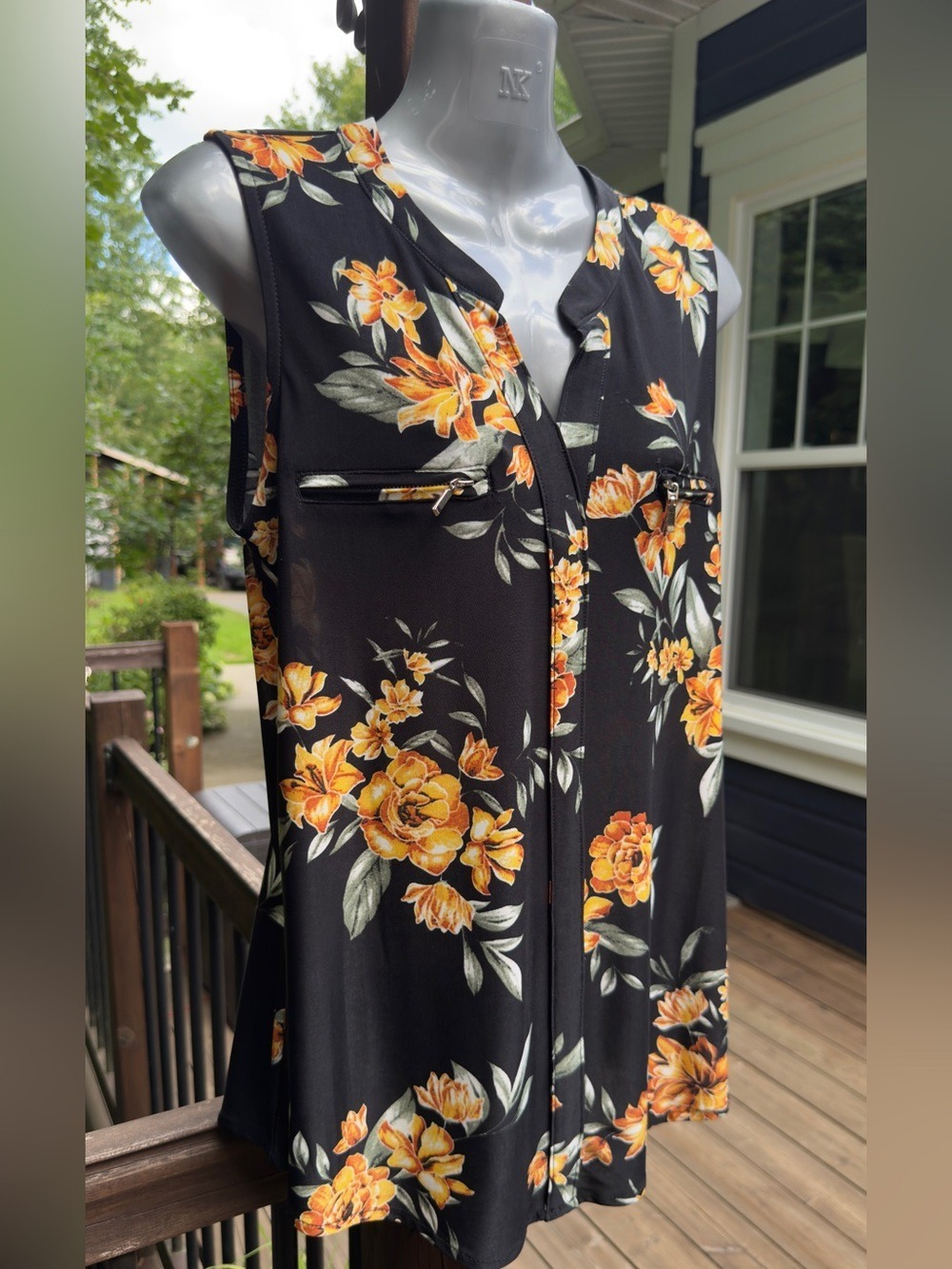 🖤🧡 Lily Morgan Black Orange Floral Sleeveless Tunic Top | Size S - Picture 6 of 11